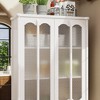 FUFU&GAGA Elegant White, Textured - Glass - Doored Pantry Cabinet with Scalloped Base & Rounded Legs for Kitchen, Dining & Living Spaces - 4 of 4