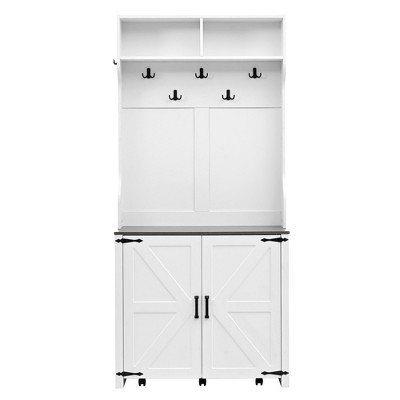 NicBex 35.4 inch Hall Tree for Hallway,Modern Coat Racks with 7 Hooks and Barn Doors,Entryway Furniture for Hallway,Living Room,Bedroom,White/Black