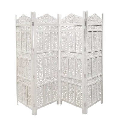 Aesthetically Carved 4 Panel Wooden Partition Screen/Room Divider Bella White - The Urban Port