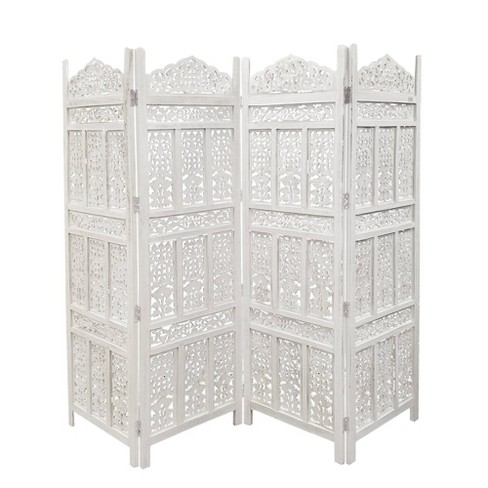 Aesthetically Carved 4 Panel Wooden Partition Screen Room Divider Bella White The Urban Port Target