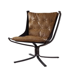 30" Carney Accent Chair Coffee Top Grain Leather - Acme Furniture: Metal Frame, Tufted, No Assembly Required - 1 of 4
