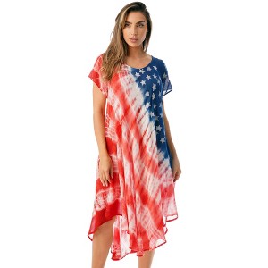 Riviera Sun Plus Size Womens Flag Sundress - Tie Dye American Flag Beach Cover Up - 1 of 1