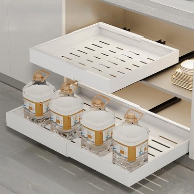 TruAIR Pull-Out Cabinet Organizer ¨C No-Drill Adhesive Install (white 43.5-68cm, Heavy-Duty Carbon Steel, 3-Slide Rails for Kitchen Storage) — фото 4