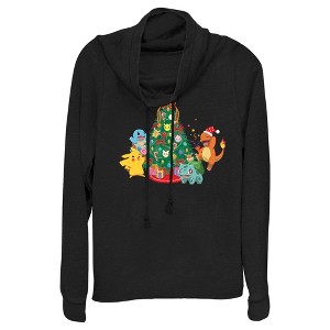 Juniors Womens Pokemon Christmas Tree Characters Cowl Neck Sweatshirt - 1 of 4