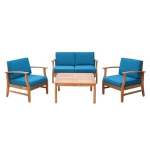 Perla 5pc Acacia Wood Chat Set: Weather-Resistant, Modular Sofa & Coffee Table - Christopher Knight Home - 1 of 4