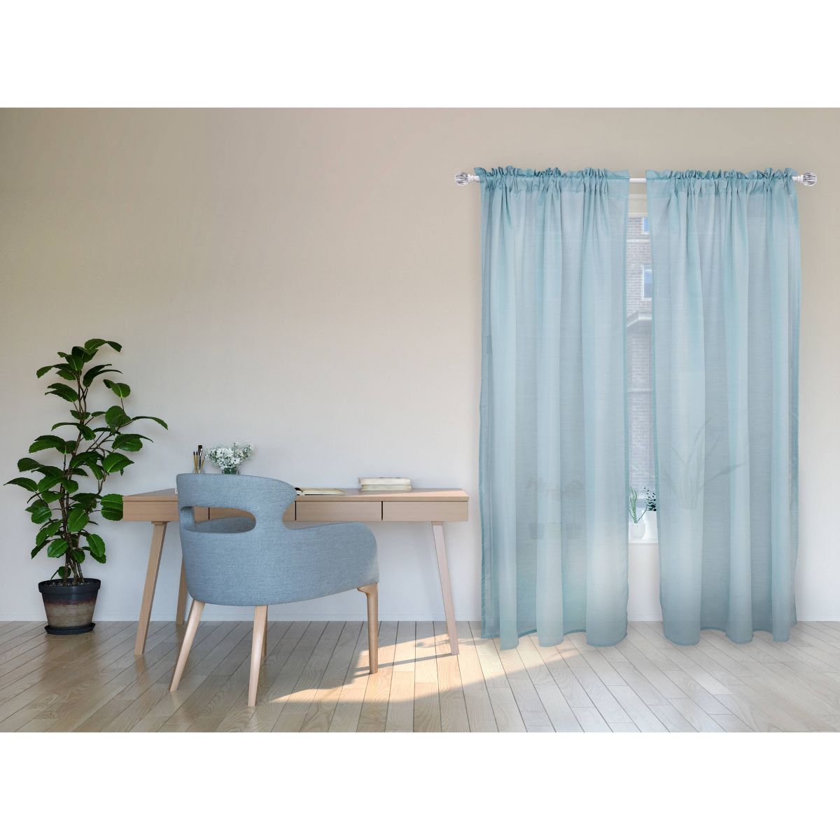 Decorative Drapery Single Rod Set with Acrylic Pumpkin Finials White - Lumi Home Furnishings - thumbnail 3