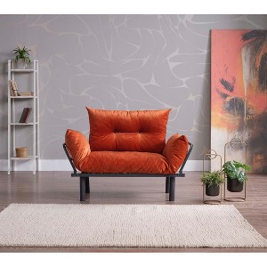 TiramisuBest Metal Legs Futon Loveseat, Black Chenille Upholstery, Compact 2-Seater Sofa, Durable Metal Frame, Easy Assembly - 1 of 4