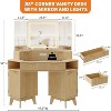 48 in Fluted Makeup Vanity Desk ,Modern Large Corner Vanity with 3 Way Mirror and Lights, 3 Drawers & 2 Cabinets, Built-in Outlet for Bedroom - 2 of 4