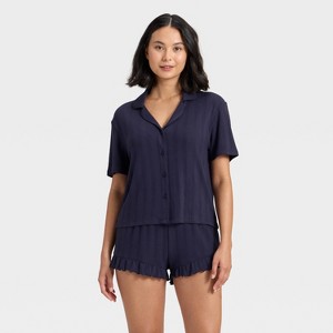 Women's Pointelle Notch Collar Shirt and Shorts Pajama Set - Wild Fable™ - 1 of 4