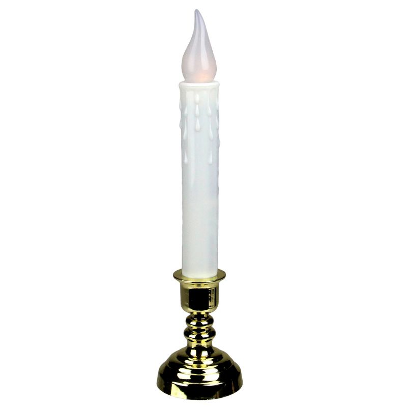 Northlight 8.5" Battery Operated LED Christmas Candle Lamp with Automatic Timer - White/Gold, 1 of 5