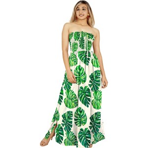 HAPPY BAY Women's House Daily Routine Evening Wear Holiday Flowy Backless Maxi A Line Casual Slit Party Strapless Tube Top Dress One Size Green, Leaf - 1 of 4