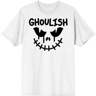Halloween “Ghoulish” Monster Face Men’s White Graphic Tee-Small