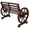 Dracelo Double wooden wagon wheel bench, rustic design with slatted seat and backrest - brown - 2 of 4