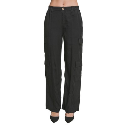 Slickblue Women's Full-Length Cargo Pants with Pockets - Tencel Fabric - Black or Light Olive - Size S-L