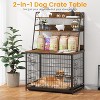 57.1" Tall Dog Crate Furniture - 3-Layer Shelves, Double Doors w/2 Bowls & Flip Top - Removable Tray - 2 of 4