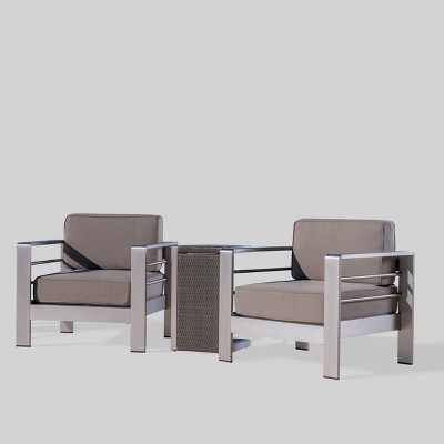 Cape Coral 3pc Aluminum and Wicker Chat Set Gray - Christopher Knight Home