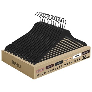 BP4U Premium Wooden Hangers with Non-Slip Pant Bar, Heavy Duty Coat Hangers with 360° Swivel Hook for Jackets, Shirts, Dresses - 1 of 4