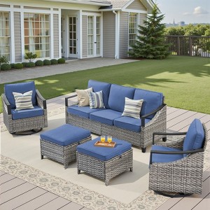 Buenhomino Outdoor Patio Furniture Sets, All-Weather PE Wicker Seating with Swivel Chairs, Sofas, Ottomans & Tables for Garden, Deck & Porch - 1 of 4