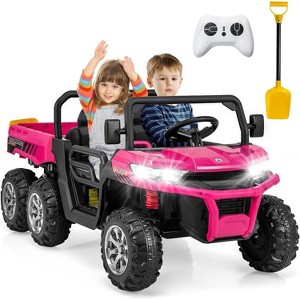 Costway 2 Seater Ride On UTV 24V Kids Electric Vehicle Dump Truck with Remote Control Dump Bed and Extra Shovel - 1 of 4