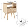 Mayeerty 15.75" Rattan End table, Modern nightstand with drawer and solid wood legs, side table for living room, bedroom, Natural - 3 of 4