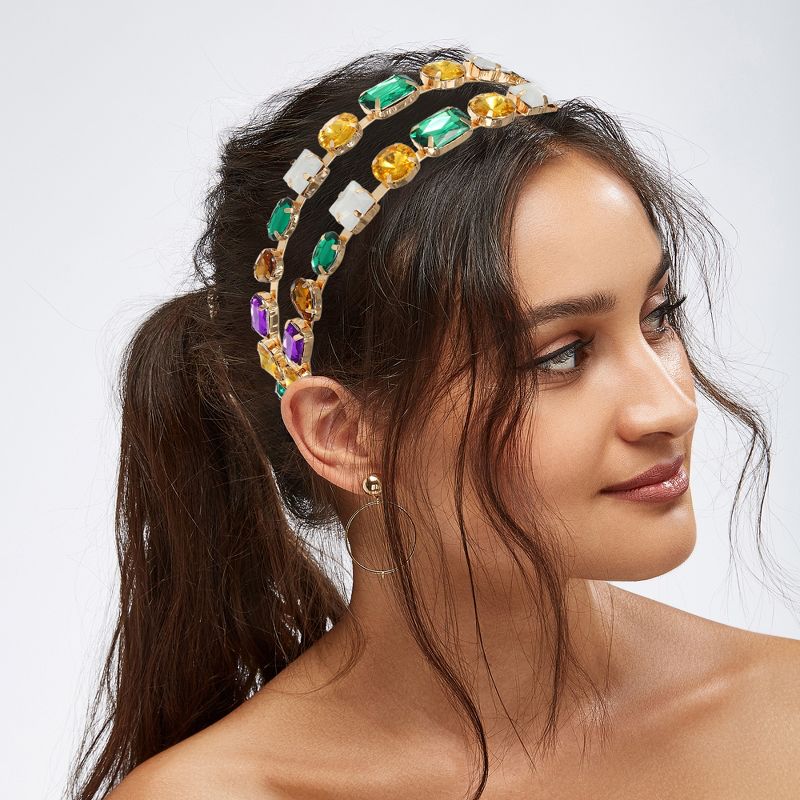 Unique Bargains Women's Double Layer Metal Colorful Rhinestone Faux Crystal headband 5.51"x1.65" 1 Pc, 2 of 7