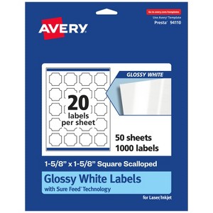 Avery Glossy White Square Scalloped Labels with Sure Feed, 1-5/8" x 1-5/8" - 1 of 4