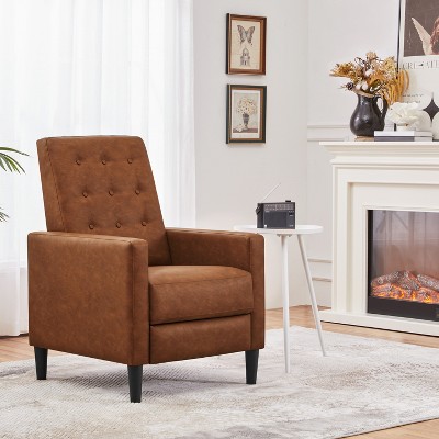 Brown Faux Leather Recliner with Button Tufting