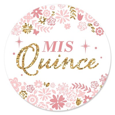 Big Dot of Happiness Mis Quince Anos - Quinceanera Sweet 15 Birthday Party Circle Sticker Labels - 24 Count