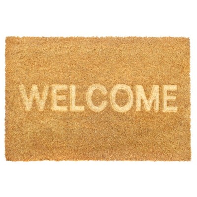 Raj 1'4" x 2'4" Tufted Embossed Welcome Coir Doormat Natural