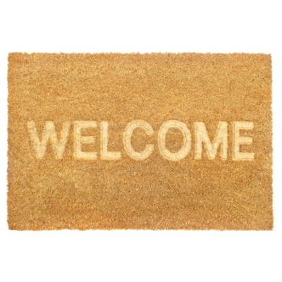 Raj 1'4" x 2'4" Tufted Embossed Welcome Coir Doormat Natural