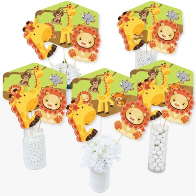 Big Dot of Happiness Funfari - Fun Safari Jungle - Baby Shower or Birthday Party Centerpiece Sticks - Table Toppers - Set of 15