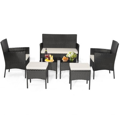 Tangkula 7PCS Outdoor Wicker Sofa Set Patio Rattan Sofa Set w/ Coffee Tables & Ottomans