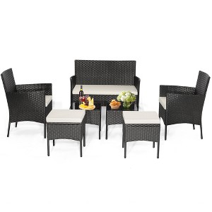 Tangkula 7PCS Outdoor Wicker Sofa Set Patio Rattan Sofa Set w/ Coffee Tables & Ottomans - 1 of 4