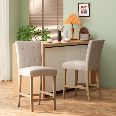 Fabric Button Tufted Back Counter Stools Set of 2,Upholstered High Back Counter Stools with Footrest,Kitchen Island Stools-Cuddlewood