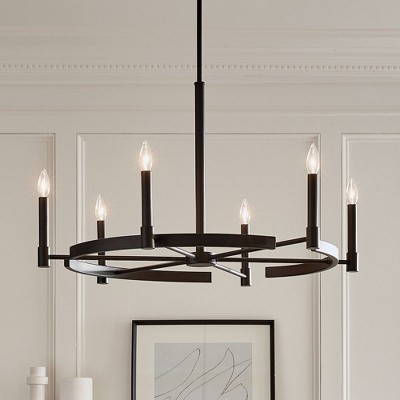 Elegant Black 6-Light Taper Candle Chandelier with Ribbed Column
