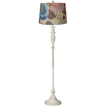 360 Lighting Vintage Chic Floor Lamp 60" Tall Antique White Tropic Flower Drum Shade for Living Room Reading Bedroom Office