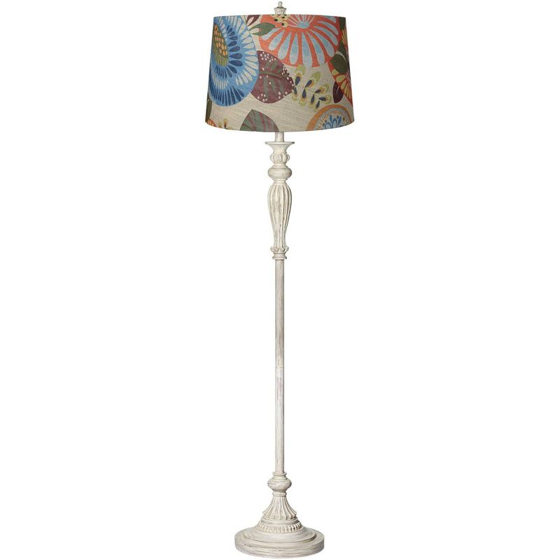 360 Lighting Vintage Chic Floor Lamp 60" Tall Antique White Tropic Flower Drum Shade for Living Room Reading Bedroom Office, 1 of 9