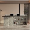 Famapy Gray Marble Textured Reception Table with Brown Top and Black Frame for Commercial Use Contemporary Front Desk Reception Counter - 2 of 4