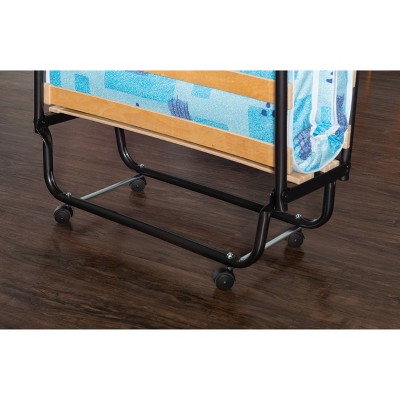 Compact Twin-Size Folding Rollaway Guest Bed with Upholstered Metal Frame