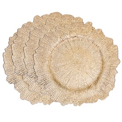 Radiant Gold Textured Starburst Charger Plates, Set of 4