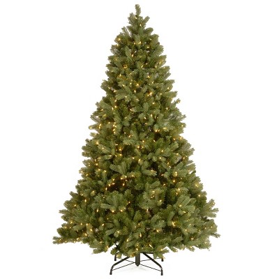 National Tree Company Pre-Lit 'Feel Real' Artificial Full Downswept Christmas Tree, Green, Douglas Fir, White Lights, Includes Stand, 7.5ft