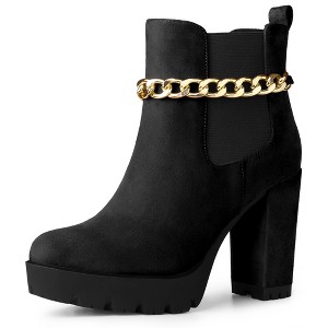 Allegra K Women's Platform Chain Decor Chunky High Heel Chelsea Boots - 1 of 4