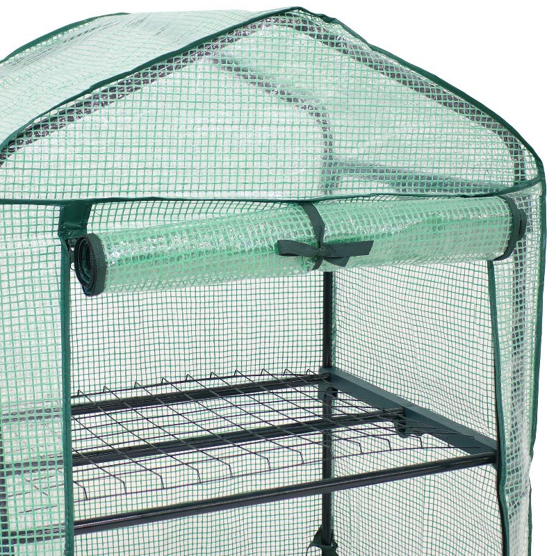 Sunnydaze Outdoor Portable Growing Rack 2-Tier Greenhouse with Roll-Up Door - 2 Shelves - Green, 5 of 14