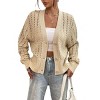 Women's Long Sleeve Button Down Knit Cardigan, Openwork Crochet Lace Up Sweater - 2 of 4