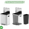 2 x 15L/2 x 18L/2 x 20L Trash Can Stainless Steel Dual Compartment Step-on Recycling Bin w/Soft-Close Lids & Removable Plastic Inner Buckets - 2 of 4