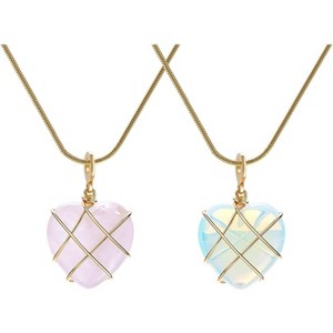 Coquette Y2K Heart Necklace - Moonstone & Rose Quartz BFF Friendship Jewelry - 1 of 4
