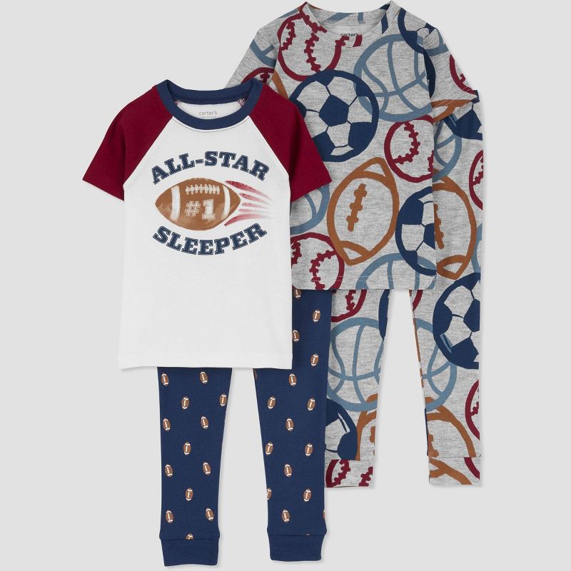 Carter&#39;s Just One You&#174; Toddler Boys&#39; Football and Sports Short Sleeve Pajama Set - Blue/Gray 12M, 1 of 5