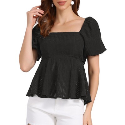 INSPIRE CHIC Women's Square Neck Puff Sleeve Ruffle Trim Blouses
