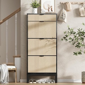 White Shoe Storage Cabinet-Three -Top Drawers-Adjustable Shelves Accommodate Eighteen to Twenty-Four Pairs Space-Saving Narrow Design-for Entryw - 1 of 4