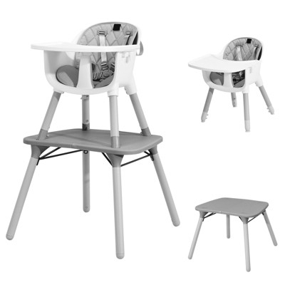 Infans 5-in-1 High Chair, Convertible Highchair for Babies and Toddlers w/Safety Harness, PU Leather Cushion & Removable Food Tray, Gray